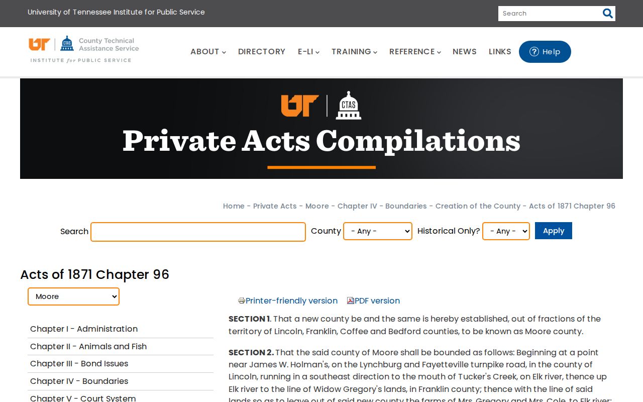 1871 act behind historic Lynchburg–Moore County criminal record boundaries
