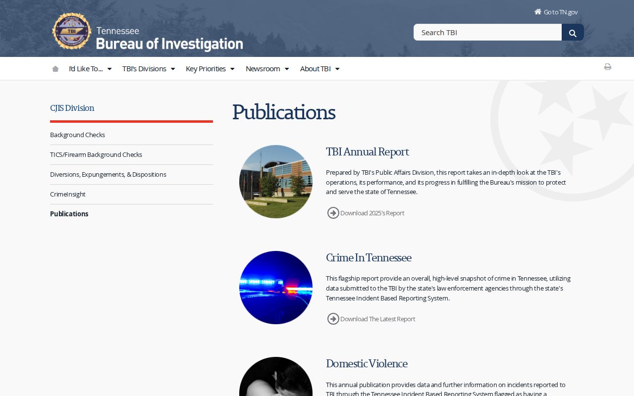 TBI crime publications for checking Lynchburg–Moore County record context