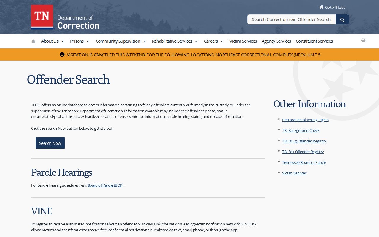 TDOC FOIL guidance for Moore County arrest and custody research