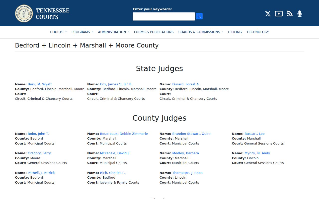 Moore County criminal court case directory for the 17th Judicial District